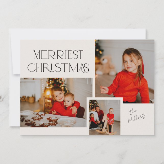 Modern Photo Collage Merriest Christmas Collage Holiday Card (Front)