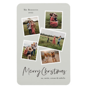Modern Photo Collage Merry Christmas Holiday Card Magnet
