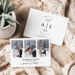 Modern Photo Collage Monogram Minimalist Wedding Save The Date