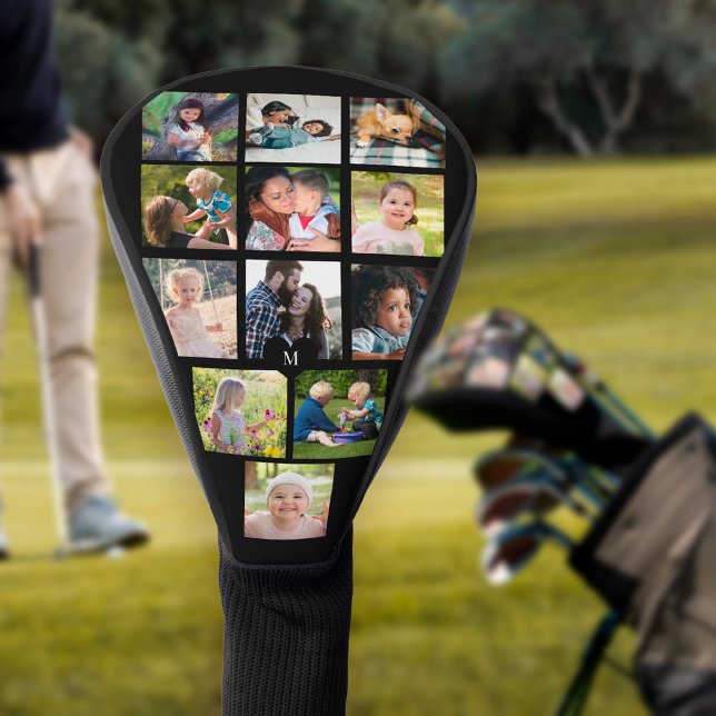 Modern photo collage monogram personalised golfer golf head cover (Creator Uploaded)