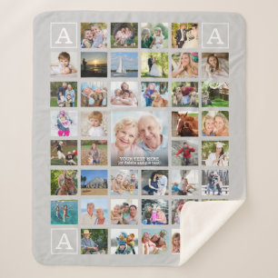 Modern Photo Collage Monogram Personalised Grey Sherpa Blanket