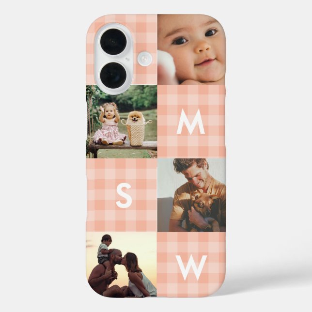 Modern Photo Collage Monogram Pink Gingham Case-Mate iPhone Case (Back)