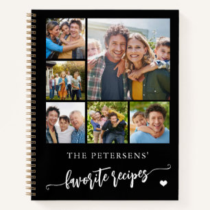 Modern photo collage name personalised black notebook