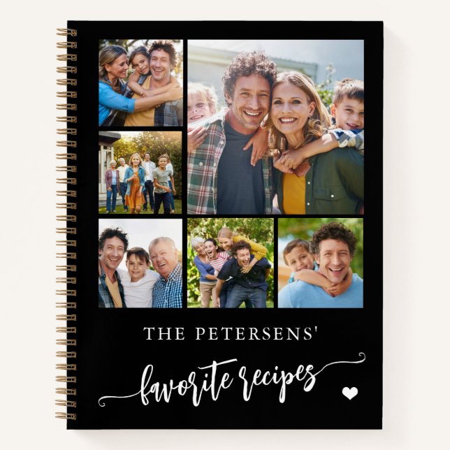 Modern photo collage name personalised black notebook (Front)