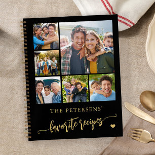 Modern photo collage name personalised black notebook