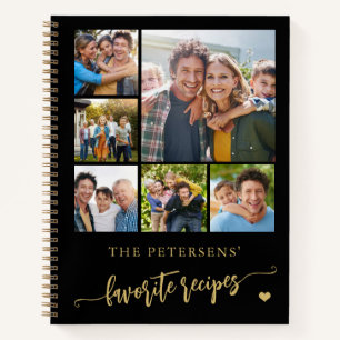 Modern photo collage name personalised black notebook