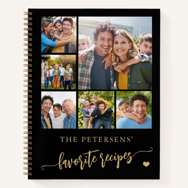Modern photo collage name personalised black notebook (Front)