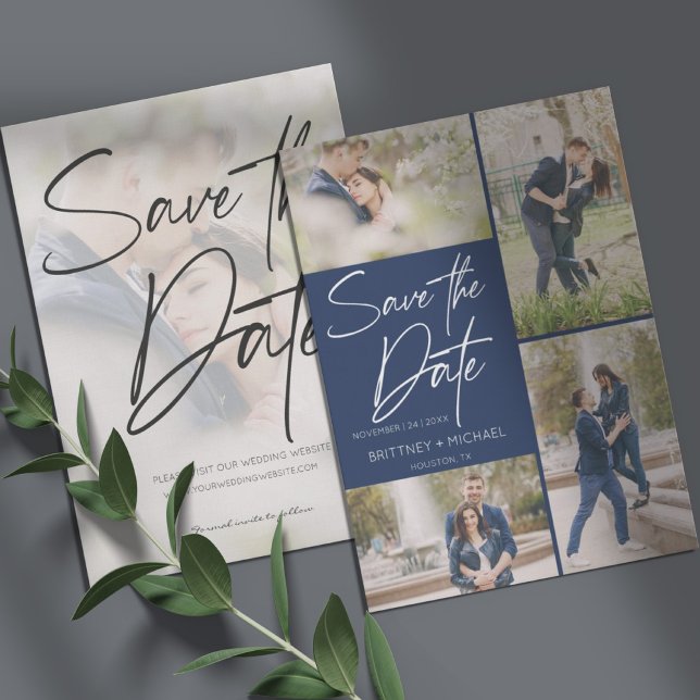 Modern Photo Collage Navy Blue Save The Date (Creator Uploaded)