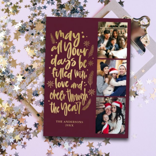 Modern Photo Collage New Year Script Holiday Card (Creator Uploaded)