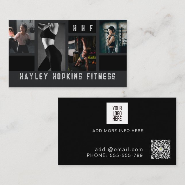 Modern Photo Collage Personal Trainer Fitness  Business Card (Front/Back)