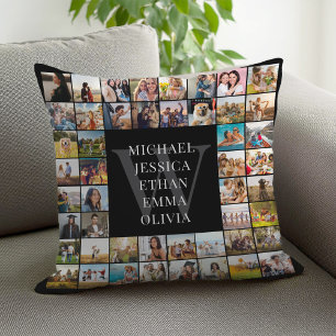 Modern Photo Collage Personalised Family Monogram Cushion