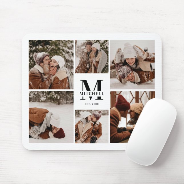 Modern Photo Collage Personalised Monogram Gift Mouse Mat (With Mouse)