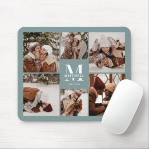 Modern Photo Collage Personalised Monogram Green Mouse Mat