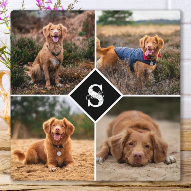 Modern Photo Collage Personalised Monogram Pet Dog Plaque (Creator Uploaded)