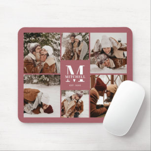 Modern Photo Collage Personalised Monogram Pink Mouse Mat