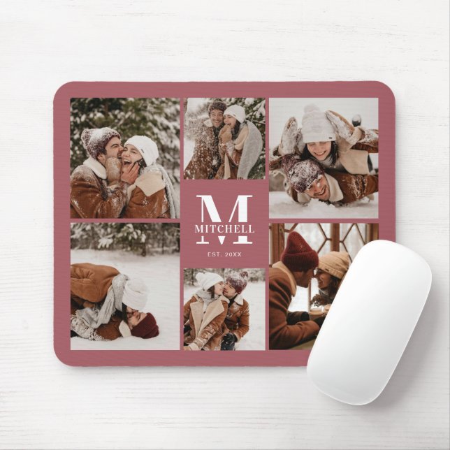 Modern Photo Collage Personalised Monogram Pink Mouse Mat (With Mouse)