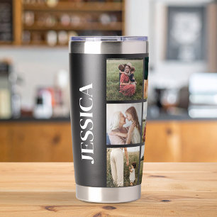 Modern Photo Collage Personalised Name Insulated Tumbler