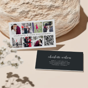 Modern Photo Collage   Photographer QR Code Business Card