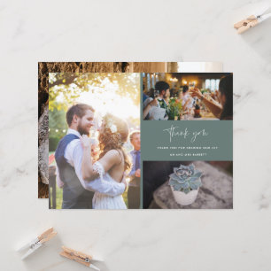 Modern Photo Collage Pine Green Wedding Thank You