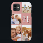 Modern photo collage pink initial monogram iPhone 11 case<br><div class="desc">Modern photo collage pink initial monogram design. A modern design multi photo design. Change the colour to customise. Part of a collection.</div>