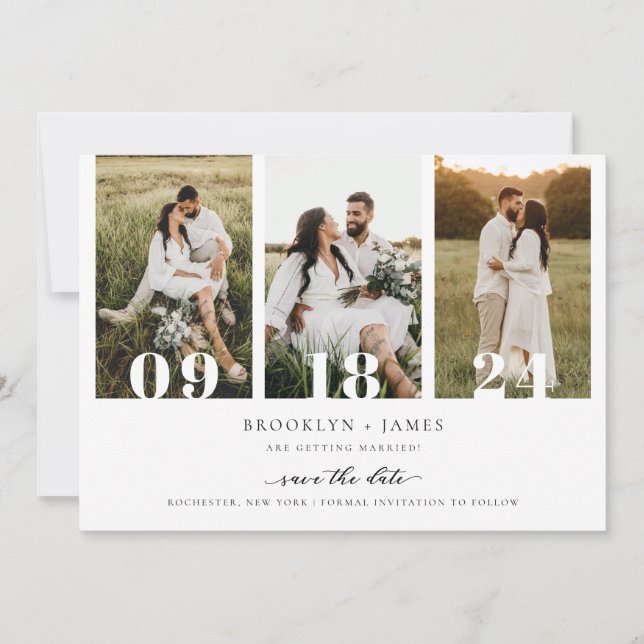 Modern Photo Collage QR Code Save The Date Invitation (Front)