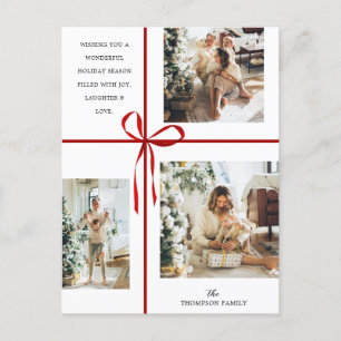 Modern Photo Collage Red Gift Box Ribbon Christmas Holiday Postcard