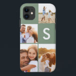 Modern photo collage sage green initial monogram iPhone 11 case<br><div class="desc">Modern photo collage sage green initial monogram design. A modern design multi photo design. Change the colour to customise. Part of a collection.</div>