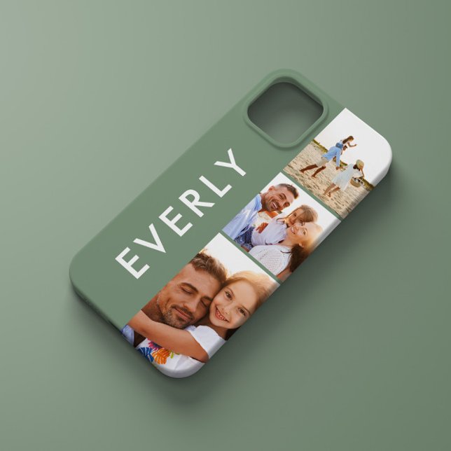 Modern photo collage sage green initial monogram Case-Mate iPhone case (Creator Uploaded)