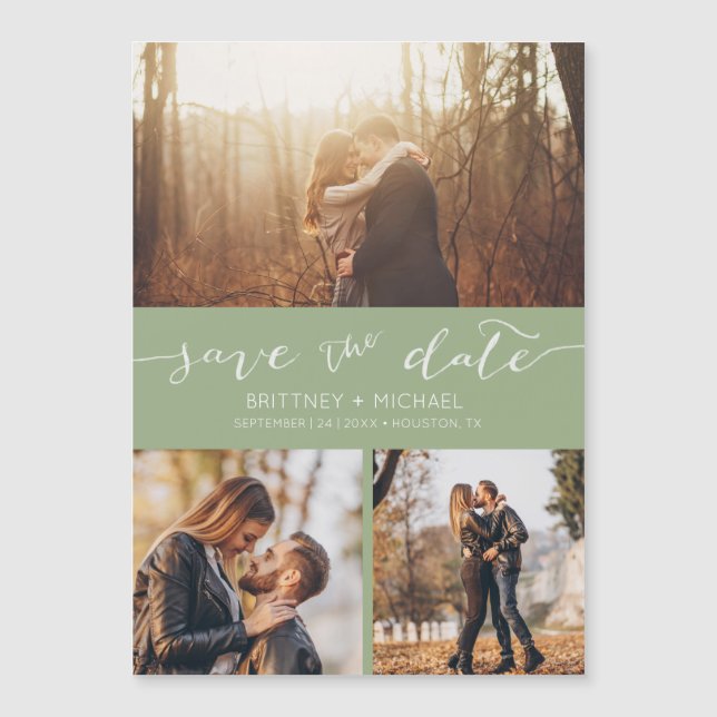 Modern Photo Collage Sage Green Save the Date (Front)