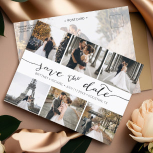 Modern Photo Collage Save the Date Announcement Postcard