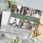Modern Photo Collage Save the Date Dark Sage<br><div class="desc">Pick the best pictures from your engagement shoot or your favourite pictures of the two of you for this perfect save the date. The words save the date are handwritten to give a personal feel to the card. The front has 6 images and the back has a large image with...</div>