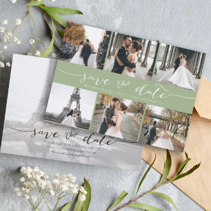 Modern Photo Collage Save the Date Sage Green