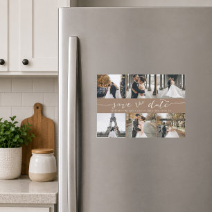 Modern Photo Collage Save the Date Taupe