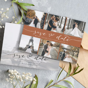 Modern Photo Collage Save the Date Terracotta