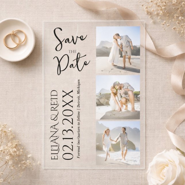Modern Photo Collage Save the Date Wedding Acrylic Invitations (Creator Uploaded)
