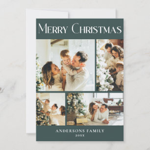 Modern Photo Collage Scandinavian Green Christmas Holiday Card
