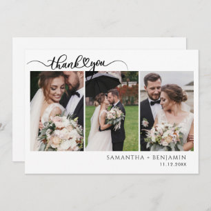 Modern Photo Collage Script Wedding Thank You Card