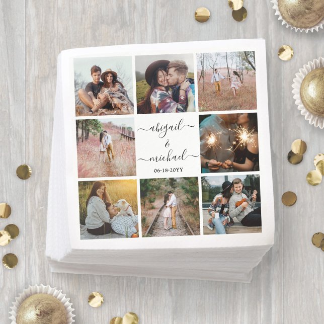 Modern Photo Collage & Simple Callligraphy Wedding Napkin (Creator Uploaded)