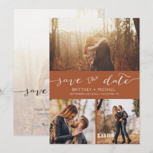 Modern Photo Collage Terracotta Save the Date Announcement