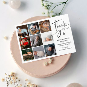 Modern Photo Collage Thank You Birth Announcement