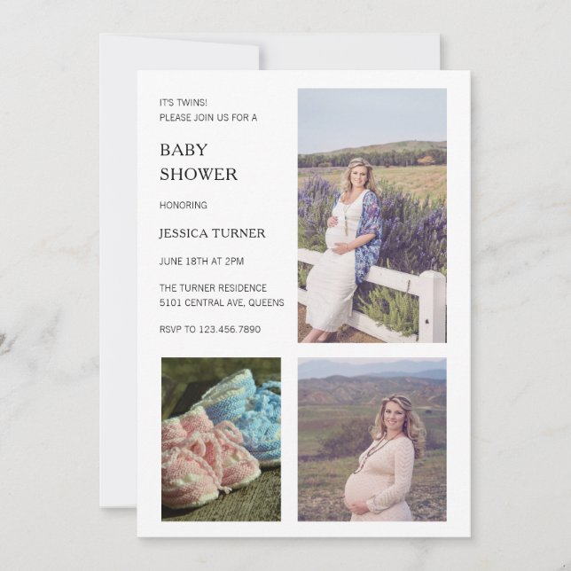 Modern Photo Collage Twins Baby Shower Invitation (Front)