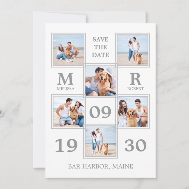 Modern Photo Collage Unique Wedding Save The Date (Front)