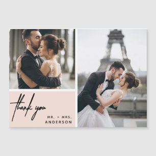 Modern Photo Collage Wedding Blush Pink Thank You
