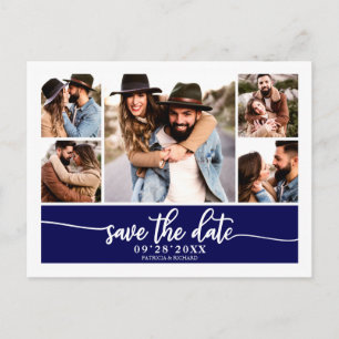 Modern Photo Collage Wedding Save The Date Postcard