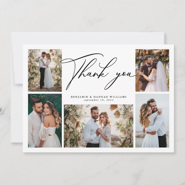 Modern Photo Collage Wedding Thank You Card (Front)