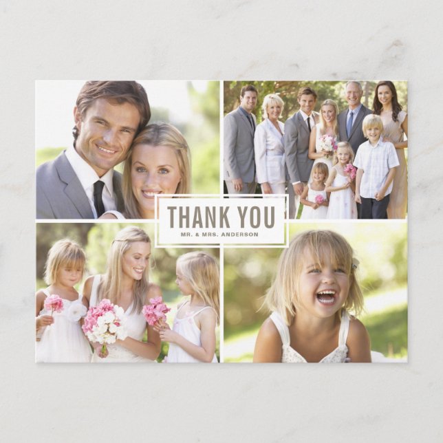 Modern Photo Collage Wedding Thank You Postcard (Front)