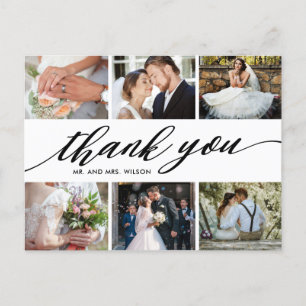 Modern Photo Collage Wedding Thank You Postcard