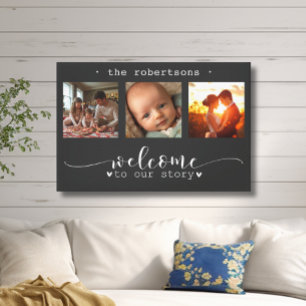 Modern Photo Collage Welcome to Our Story Canvas Print