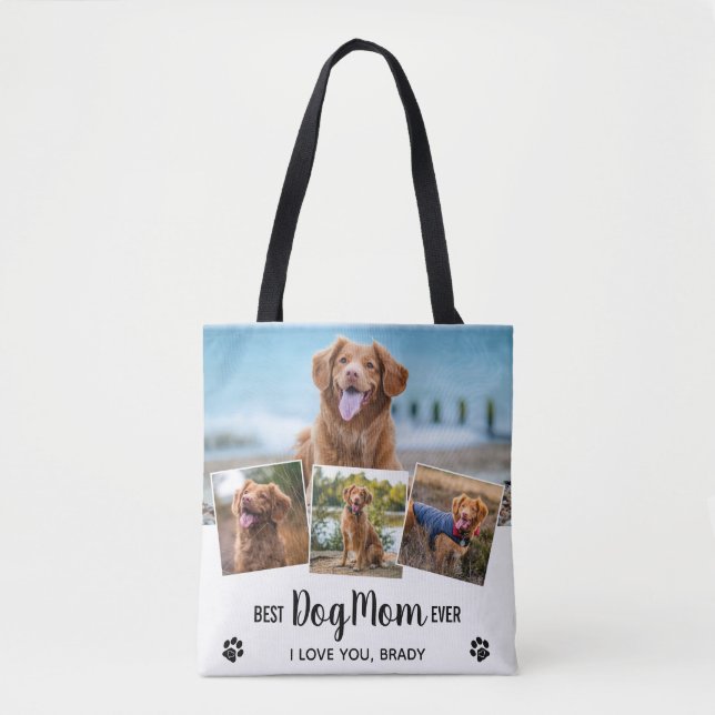Modern Photo Collage White Best Dog Mum Tote Bag (Front)