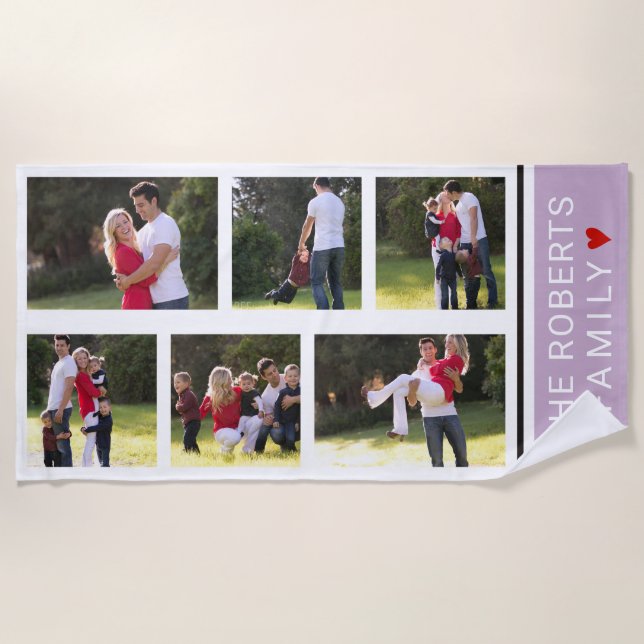 Modern photo collage with six photos lavender beach towel (Front)